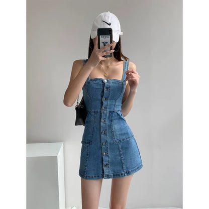 Vestido corto mujer vaquero con tirantes estilo casual - Lía
