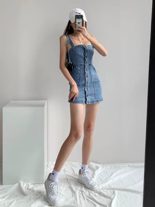Vestido corto mujer vaquero con tirantes estilo casual - Lía