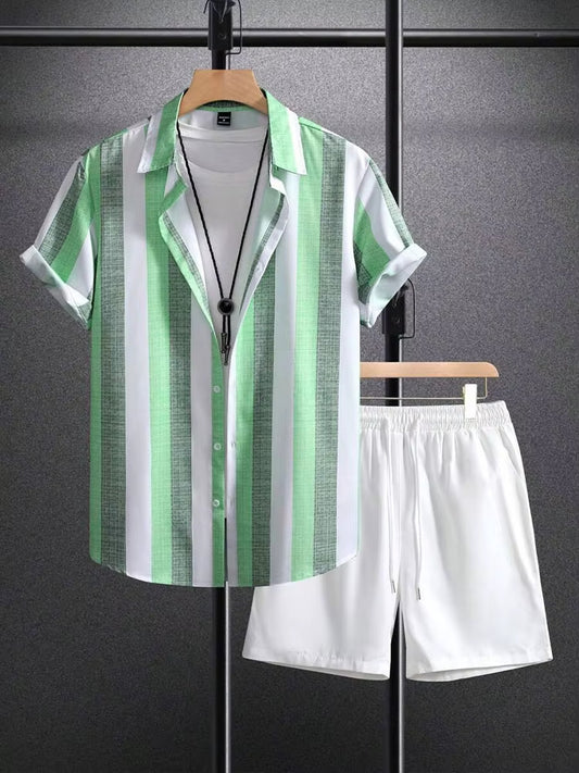 Conjunto verano hombre camisa rayas y short blanco casual - Elio