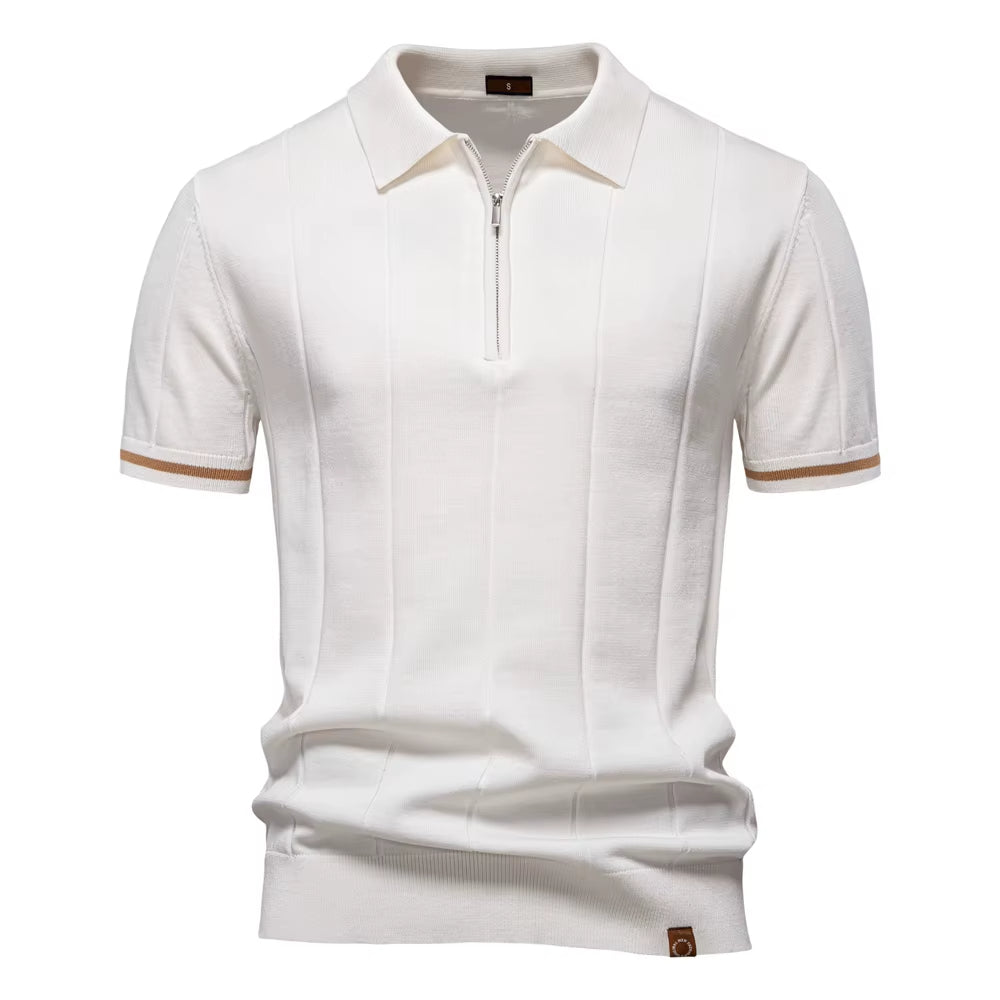 Polo deportivo hombre manga corta cremallera blanco elegante - Leandro