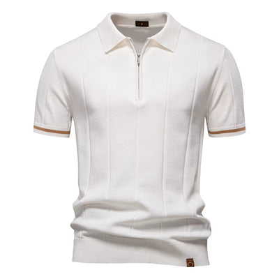 Polo deportivo hombre manga corta cremallera blanco elegante - Leandro