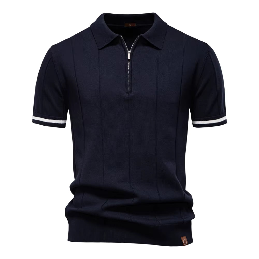 Polo deportivo hombre manga corta cremallera blanco elegante - Leandro
