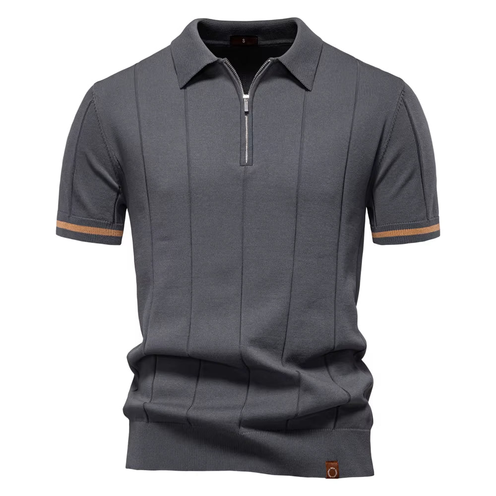 Polo deportivo hombre manga corta cremallera blanco elegante - Leandro