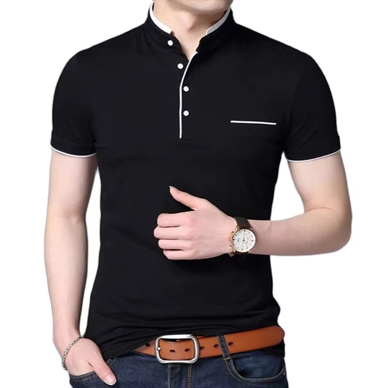 Polo hombre cuello mao botones contraste negro elegante - Dante