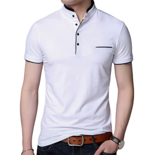 Polo hombre cuello mao botones contraste negro elegante - Dante