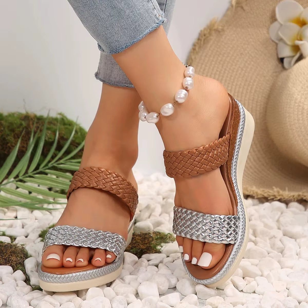 Sandalias para mujer de tiras tejidas con suela ergonómica - Mónica