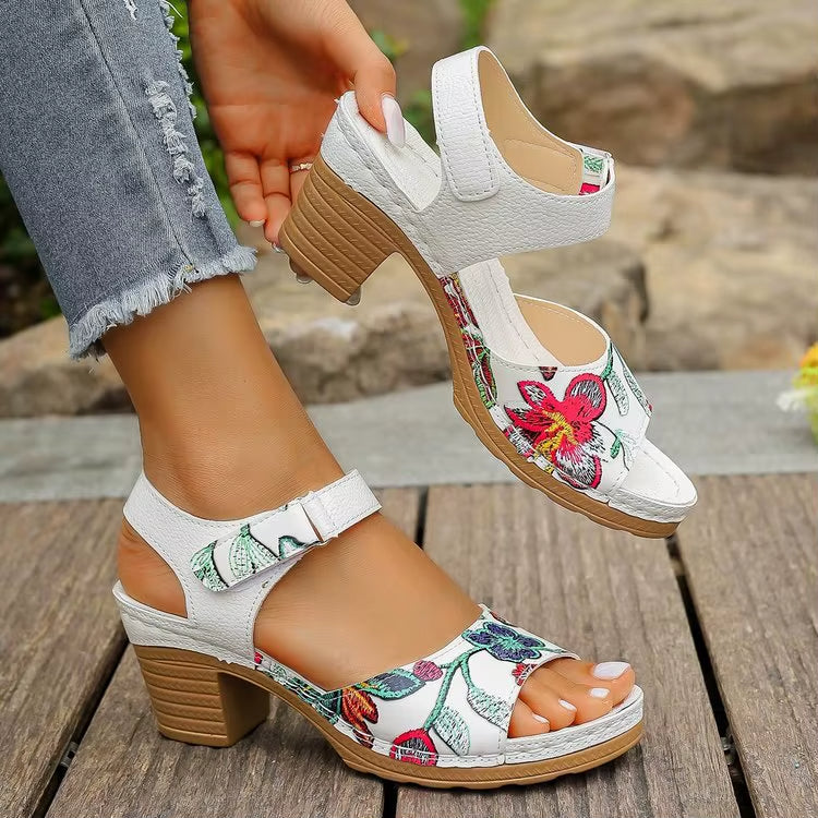 Sandalias para mujer con estampado floral de tacón grueso - Aurelina