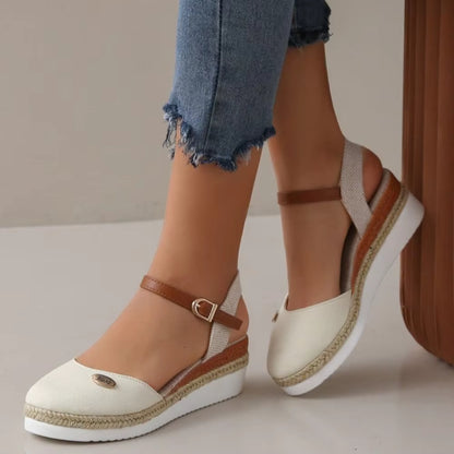 Sandalias cuña para mujer lona con correa ajustable estilo alpargata - Clara