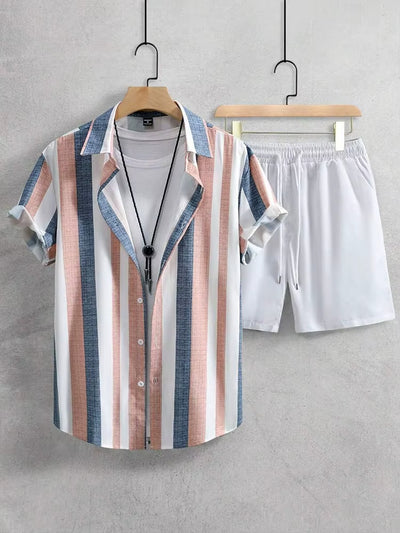 Conjunto verano hombre camisa rayas y short blanco casual - Elio