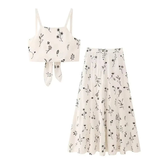 Conjunto 2 piezas estampado floral crema - Liora