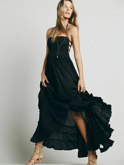 Vestido largo mujer bohemio espalda descubierta azul - Nayela