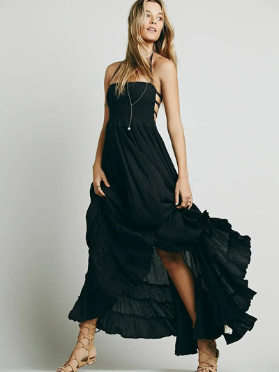 Vestido largo mujer bohemio espalda descubierta azul - Nayela