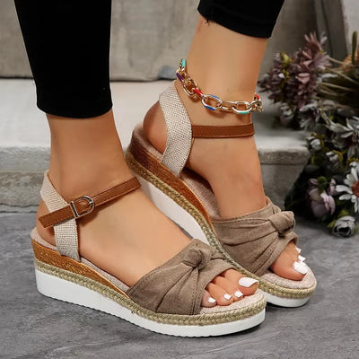Sandalias plataforma mujer punta abierta yute denim - Isela