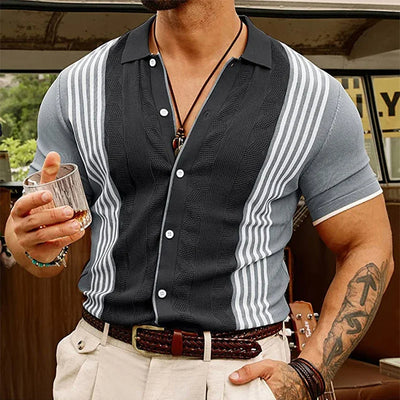 Camisa hombre punto vintage con rayas beige y marrón - Renato
