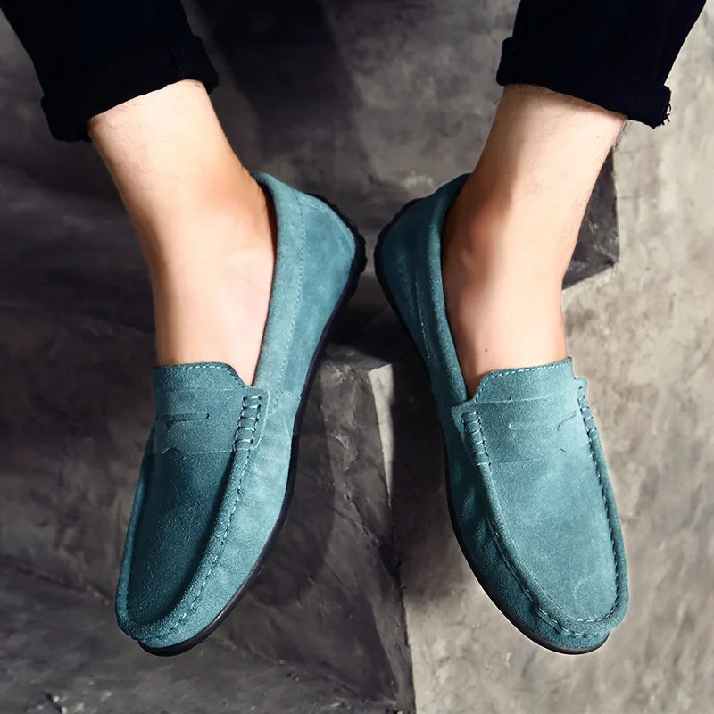 Mocasines hombre gamuza genuina estilo casual azul petróleo - Larkstone