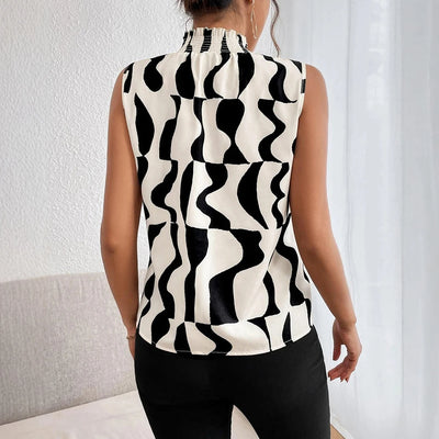Blusa sin mangas mujer cuello alto estampado abstracto blanco y negro - Renata