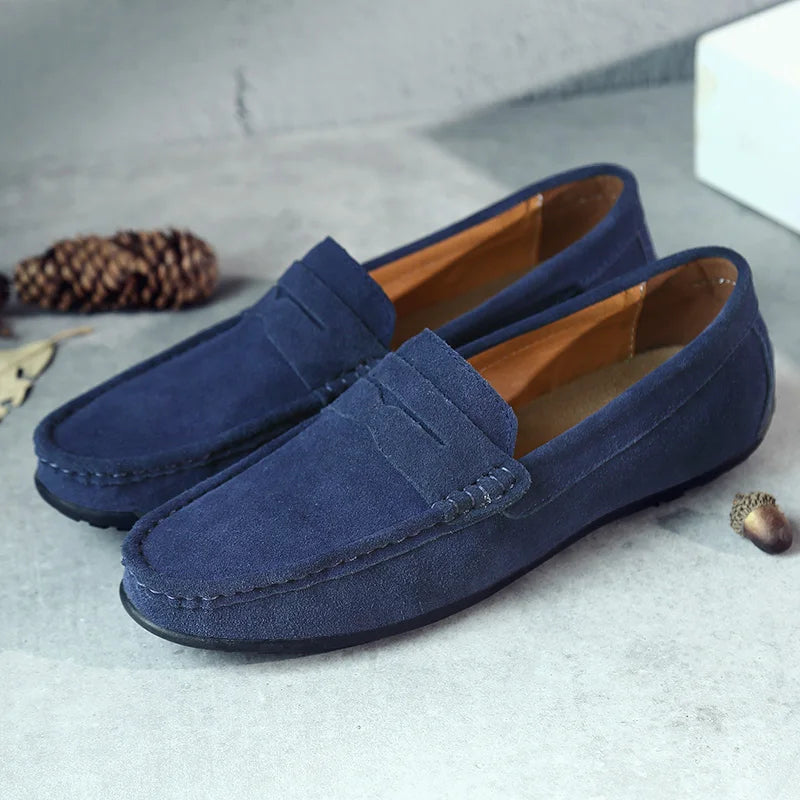 Mocasines hombre gamuza genuina estilo casual azul petróleo - Larkstone