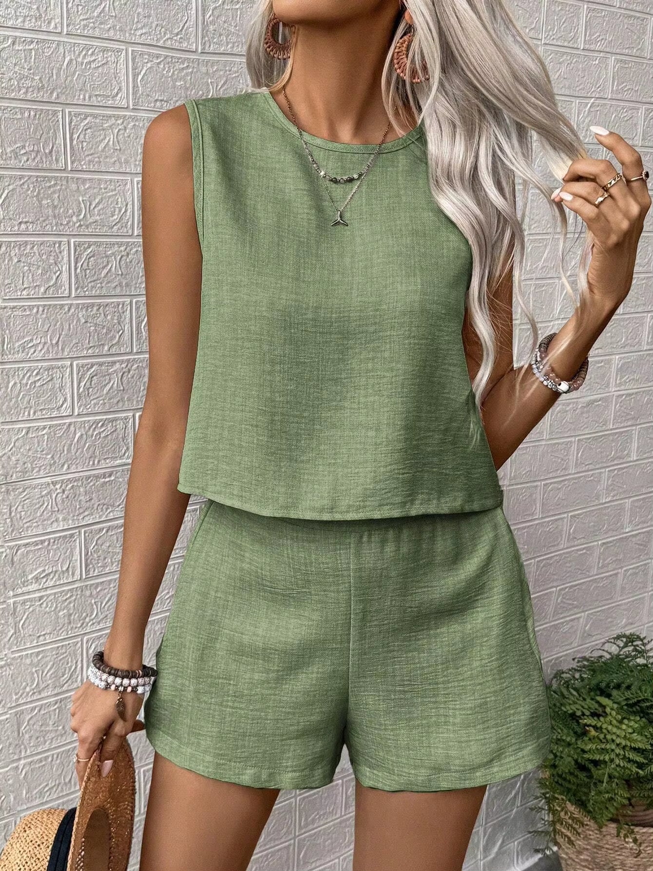 Conjunto de verano mujer top y short liso estilo casual - Isela