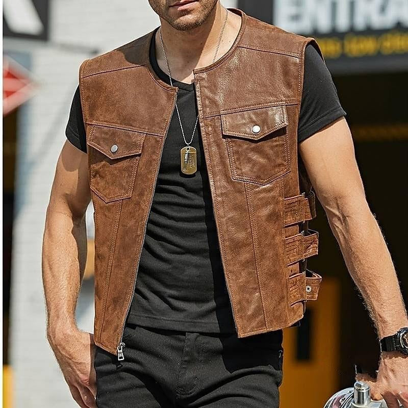 Chaleco hombre cuero sintético estilo motociclista - Ernesto