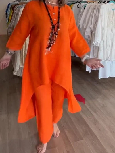 Karina - Traje de lino liso para mujer