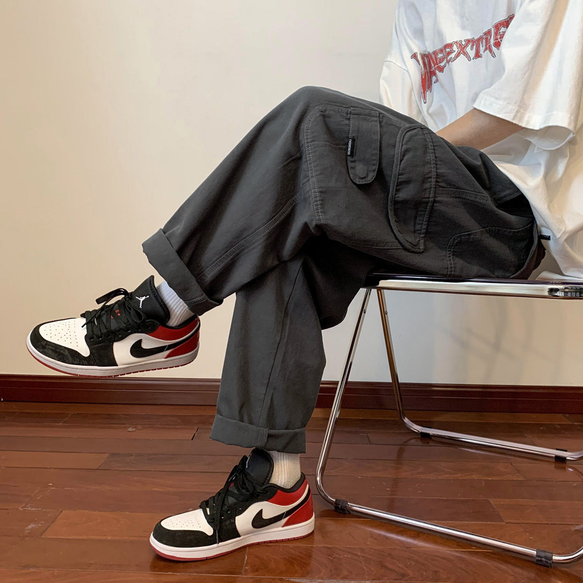 Liam - Pantalones rectos finos de verano verde militar