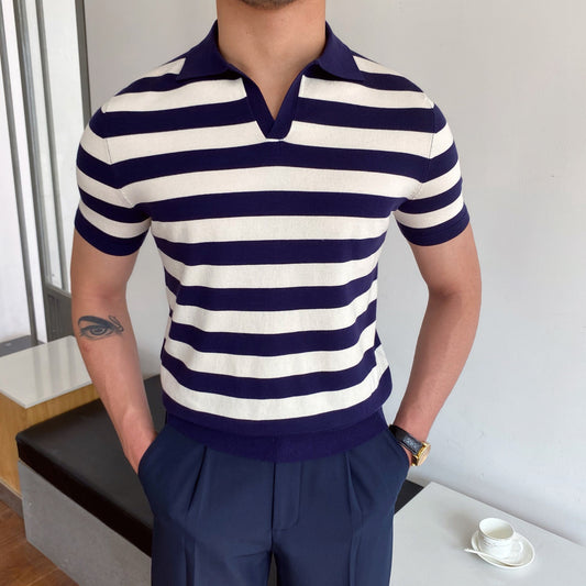 Camiseta para hombre de rayas anchas de estilo polo ajustado - Adrián