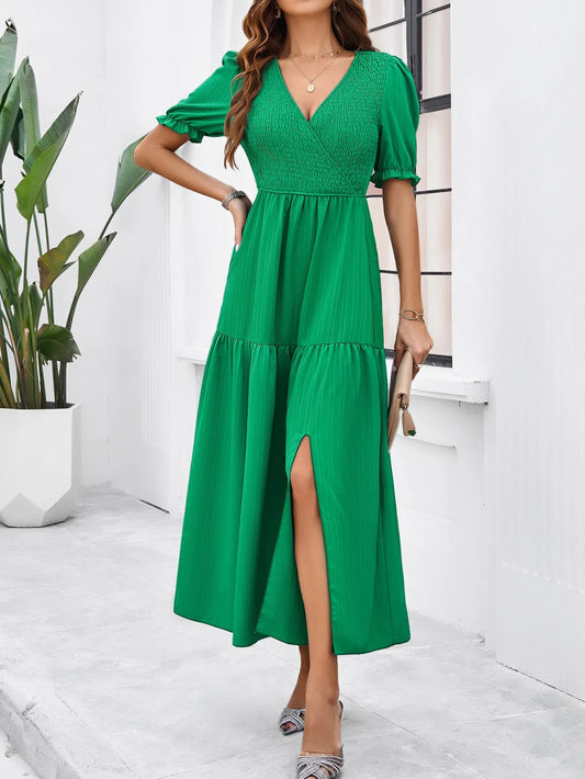 Vestido midi mujer nido de abeja escote cruzado - AmeliaV