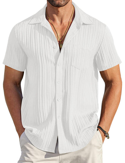 Camisa casual hombre manga corta textura acanalada blanca - Adrien