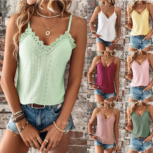 Susan - Camisa de mujer con cuello en V y encaje