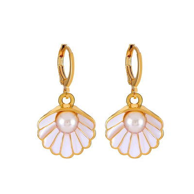 Pendientes Mujer Perla Dorados Concha Rosa - Elise