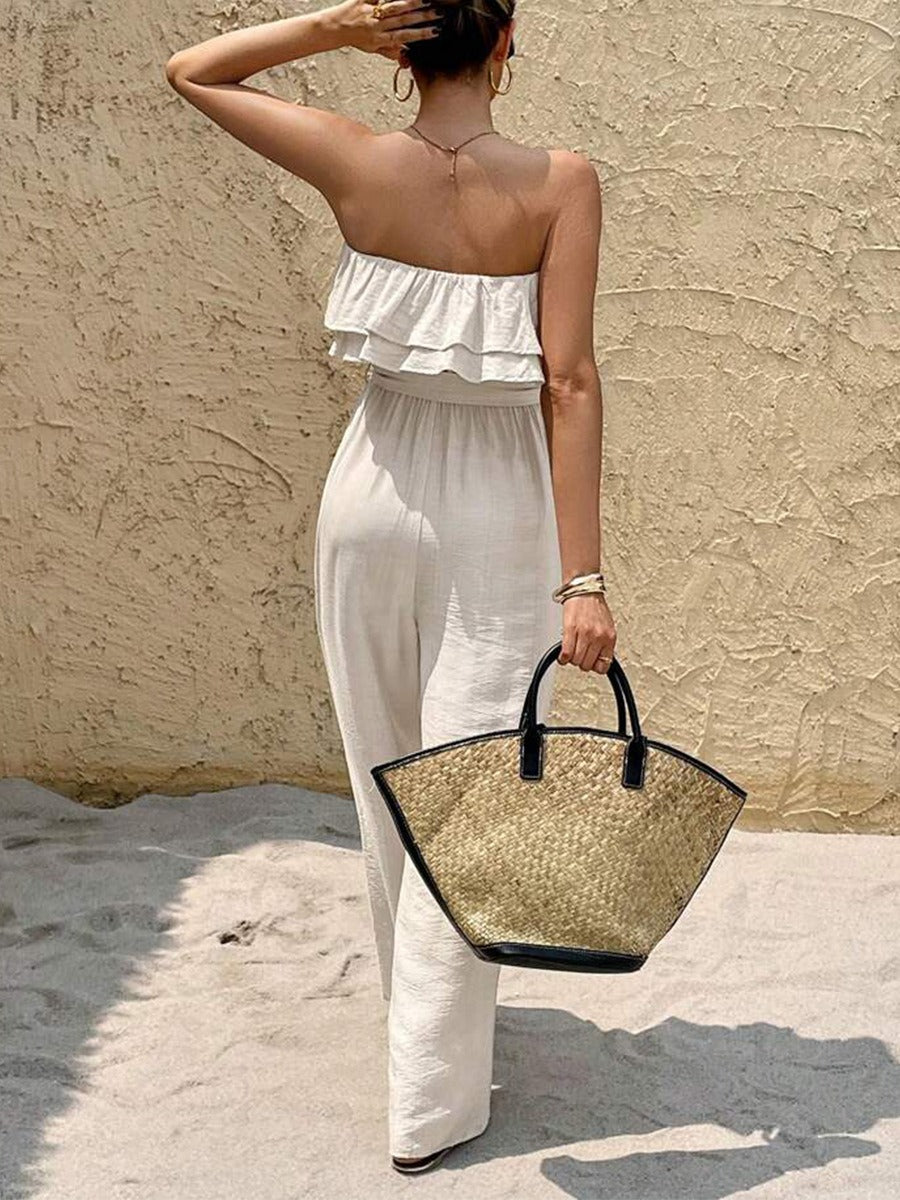 Mono largo mujer escote palabra de honor con volantes - Noelia