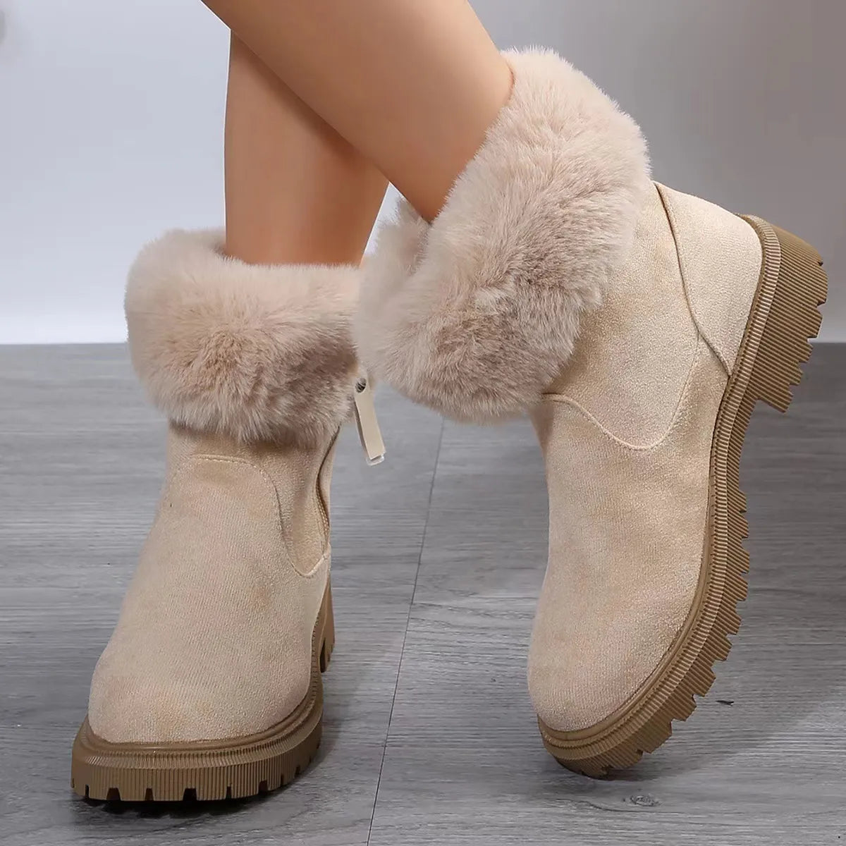 Anne - Botas de invierno de felpa con cremallera para mujer