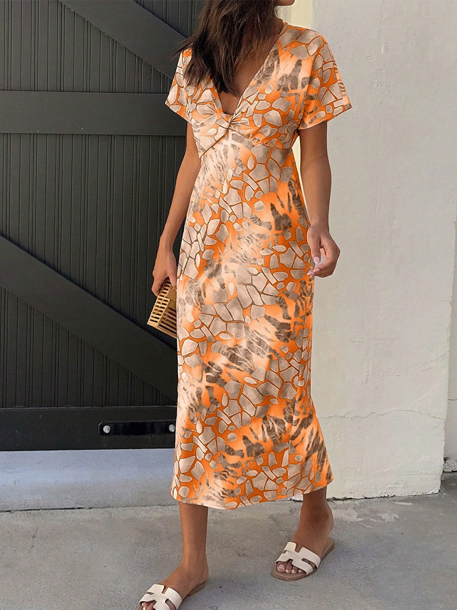 Vestido midi mujer estampado abstracto escote en V - Renata