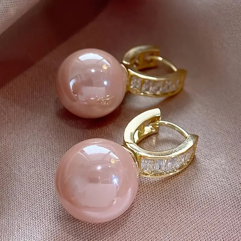 Pendientes Mujer Dorados con Perla Rosa - Alina