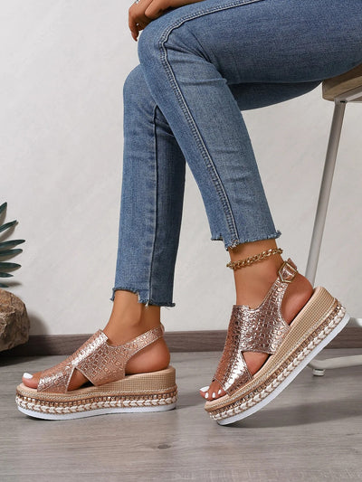 Sandalias de plataforma para mujer con textura grabada estilo casual - Julieta