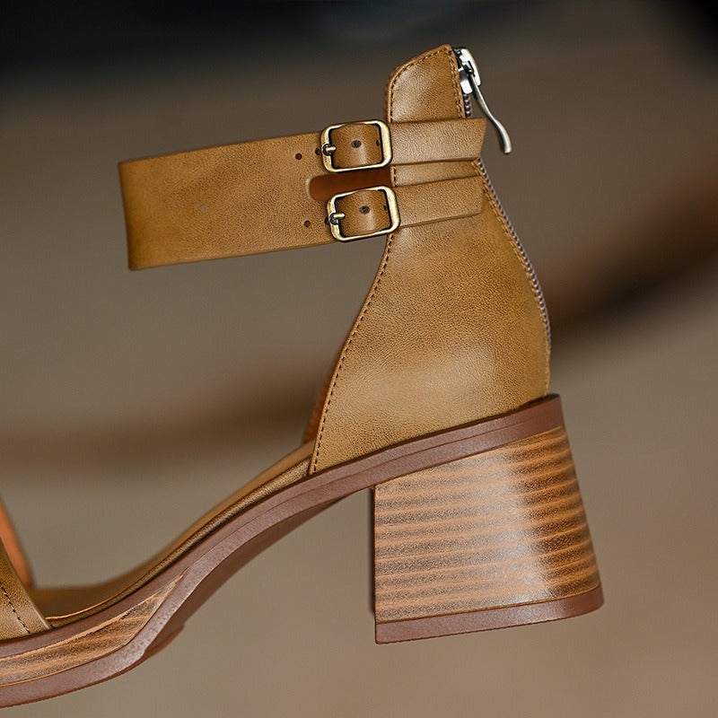 Sandalias para mujer de tacón medio con hebillas dobles y cremallera trasera - Elvira