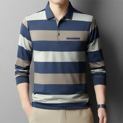 Polo para hombre de rayas anchas tejido elástico estilo casual - Damián