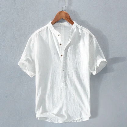 Camisa hombre estilo casual algodón lino azul cielo con botones - Elías