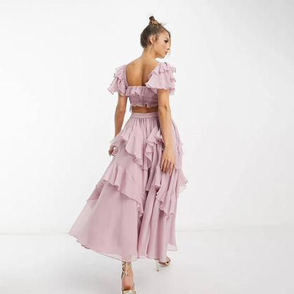Valery - Vestido largo con volantes de moda para fiesta