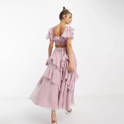 Valery - Vestido largo con volantes de moda para fiesta