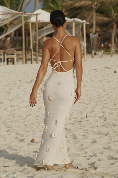 Hilara - maxi vestido de punto floral con cuello en V