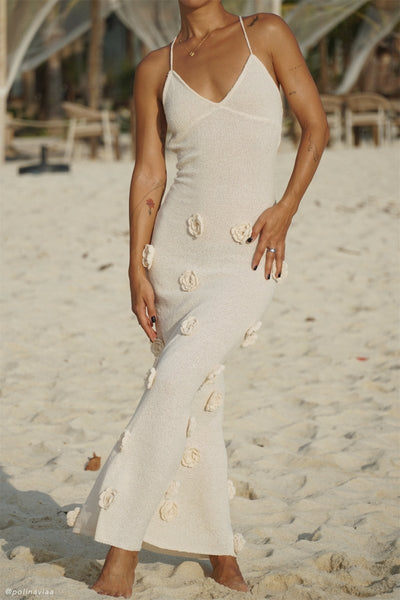 Hilara - maxi vestido de punto floral con cuello en V