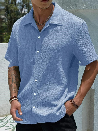 Jeffron - Camisa casual de manga corta de color liso para hombre