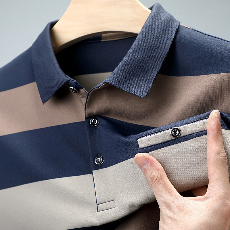 Polo para hombre de rayas anchas tejido elástico estilo casual - Damián