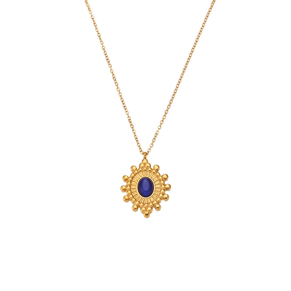 Collar vintage con colgante de timón ovalado de piedra natural