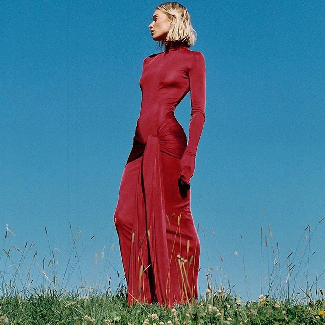 Monet - Maxivestido con cuello alto y mangas largas