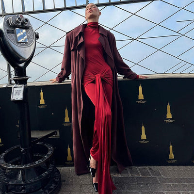 Monet - Maxivestido con cuello alto y mangas largas