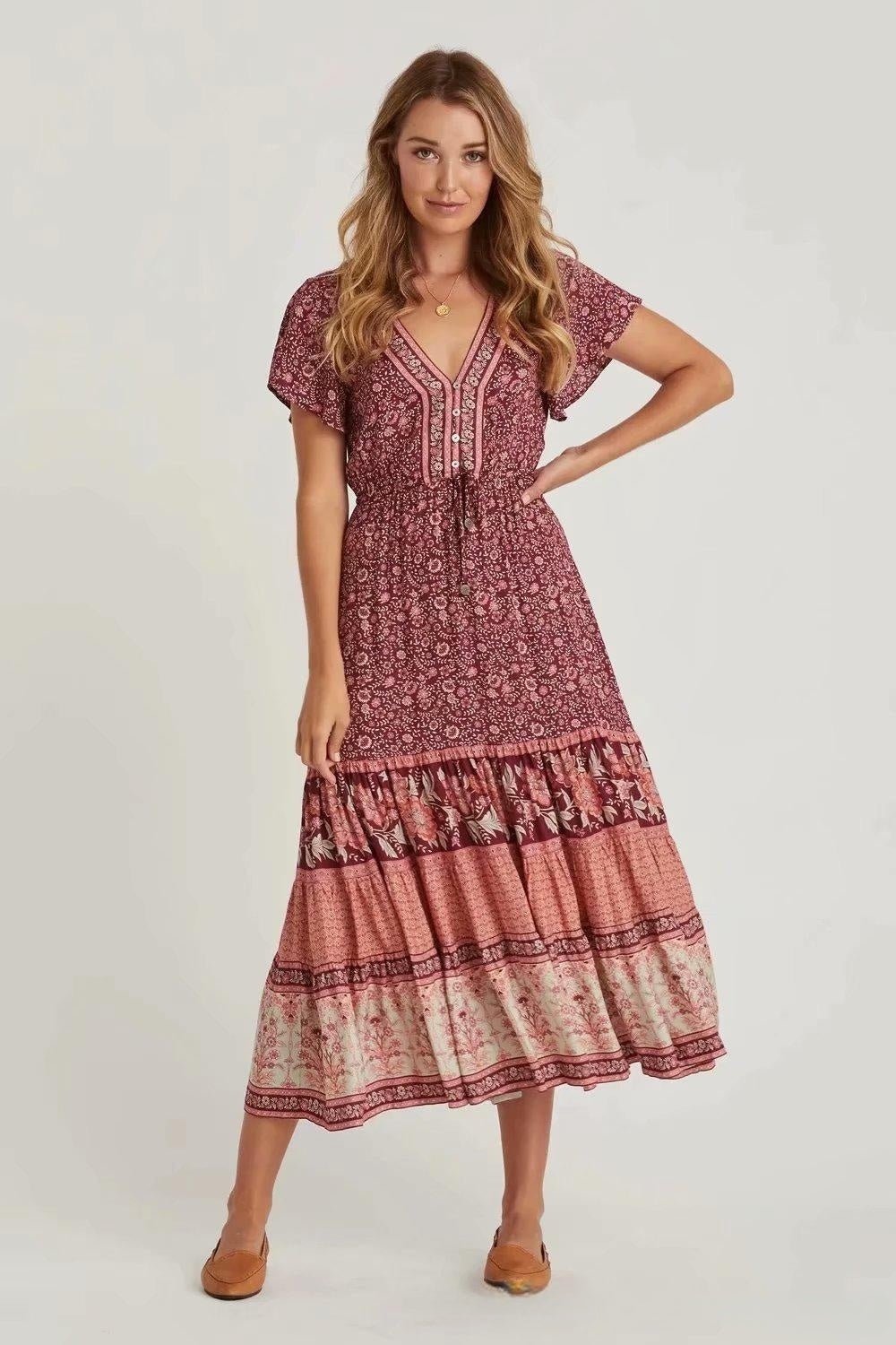 Ayla - Vestido midi estampado con escote en V