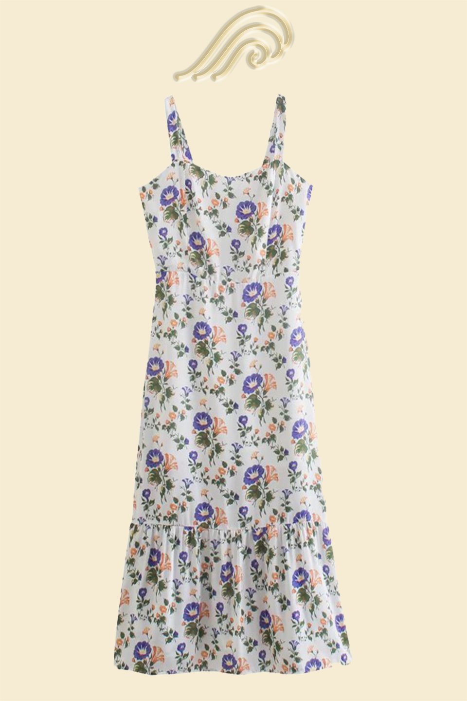 Ely - Vestido midi acampanado con tirantes estampado