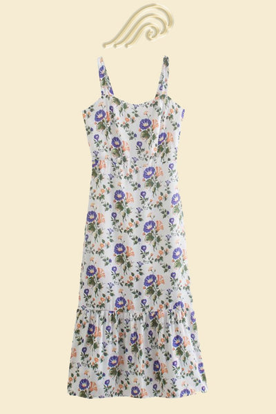 Ely - Vestido midi acampanado con tirantes estampado